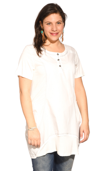 Wholesaler Pomme Rouge Paris - White tunic with stitching (A699)