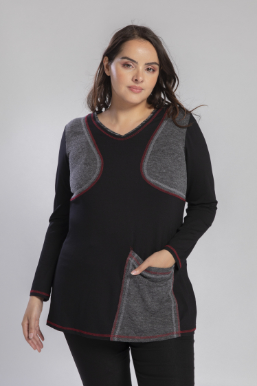 Wholesaler Pomme Rouge Paris - Black tunic with stitching (A737)