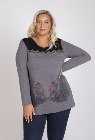 Wholesaler Pomme Rouge Paris - Tunic - gray patterned sweater (A738)