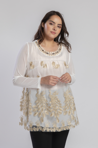 Wholesaler Pomme Rouge Paris - Ruffled tunic with gold embroidery (A799)