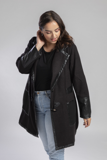 Wholesaler Pomme Rouge Paris - Black jacket with faux leather insert (A563)