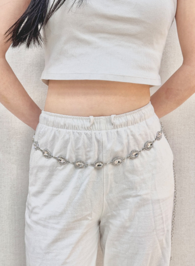 Wholesaler PRESTILA - Women's Metal Rhinestone Chain Belt