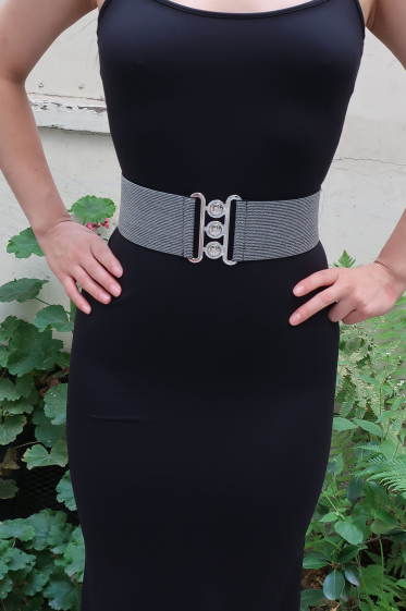 Wholesaler PRESTILA - Women's Elastic Lurex Belt with Silver Buckle