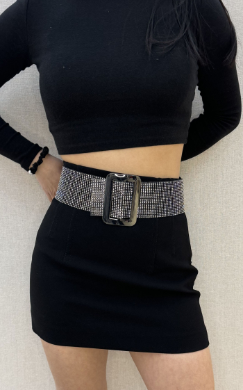 Wholesaler PRESTILA - Wide shiny belt with rhinestones