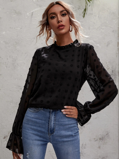 Wholesaler PRETTY SUMMER - Black blouse bohemian chic style
