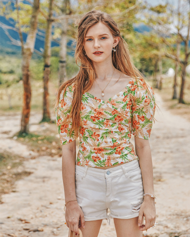 Wholesaler PRETTY SUMMER - Orange bohemian chic style blouse