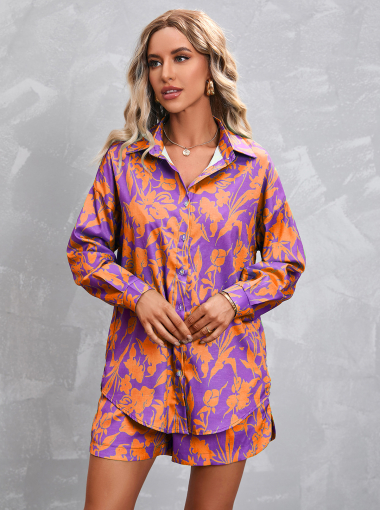 Wholesaler PRETTY SUMMER - Purple and orange shirt and shorts