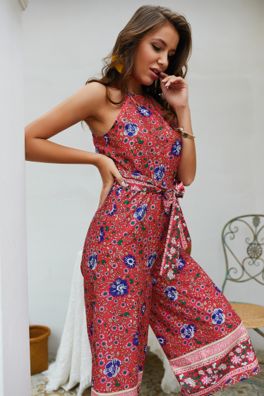 Wholesaler PRETTY SUMMER - Red and purple bohemian chic jumpsuit