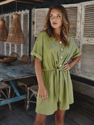 Wholesaler PRETTY SUMMER - Olive green bohemian chic playsuit