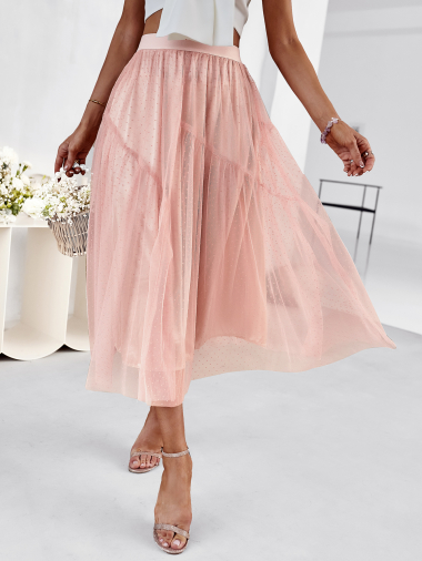 Wholesaler PRETTY SUMMER - Pink high-waisted midi skirt bohemian chic style