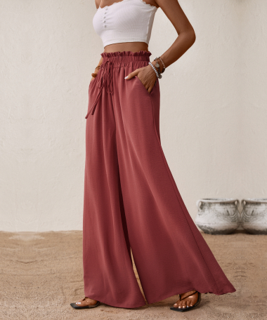 Wholesaler PRETTY SUMMER - High-waisted palazzo pants Old pink bohemian chic style