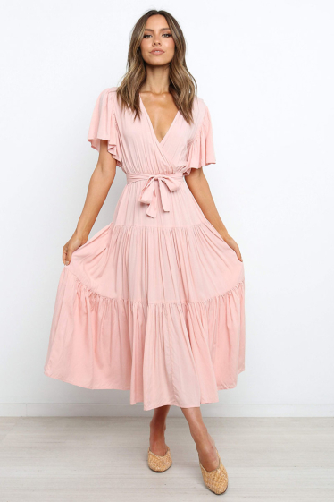 Wholesaler PRETTY SUMMER - Pink ruffled dress in bohemian chic style