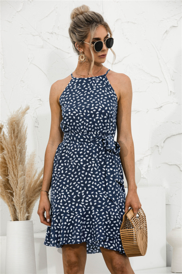 Wholesaler PRETTY SUMMER - Asymmetrical dress Navy blue bohemian chic style