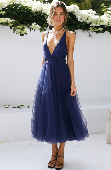 Großhändler PRETTY SUMMER - Bi-Material-Kleid Marineblau