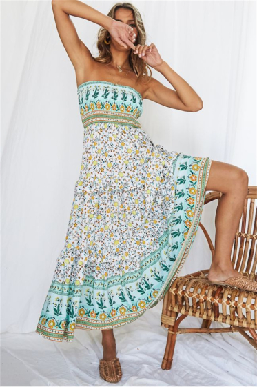 Wholesaler PRETTY SUMMER - Strapless dress White and turquoise