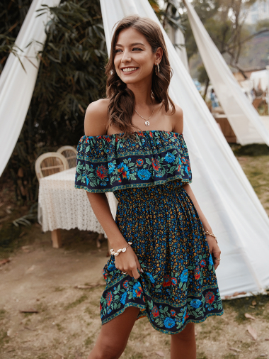 Wholesaler PRETTY SUMMER - Strapless dress Black and navy blue bohemian chic style