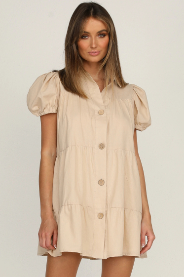 Wholesaler PRETTY SUMMER - Beige shirt dress bohemian chic style