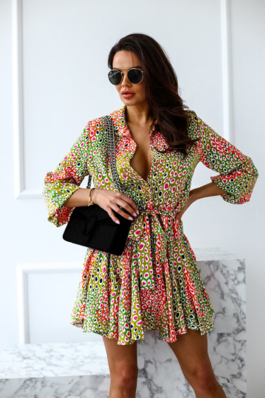 Wholesaler PRETTY SUMMER - Green and pink shirt dress