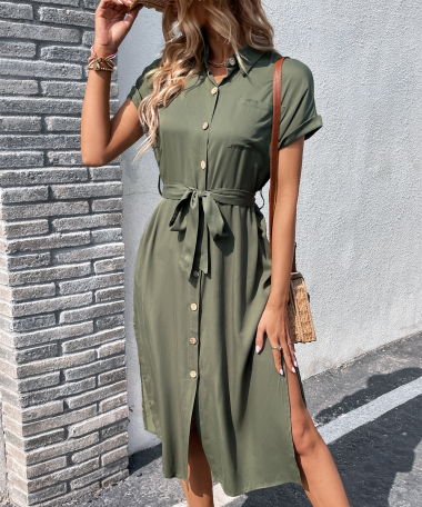 Wholesaler PRETTY SUMMER - Green shirt dress bohemian chic style