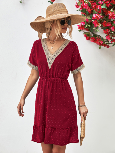 Wholesaler PRETTY SUMMER - Burgundy short ruffled dress