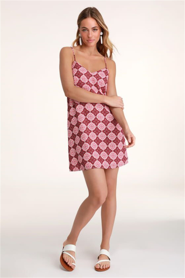 Wholesaler PRETTY SUMMER - Burgundy and pink straight dress