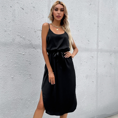 Wholesaler PRETTY SUMMER - Black straight dress bohemian chic style
