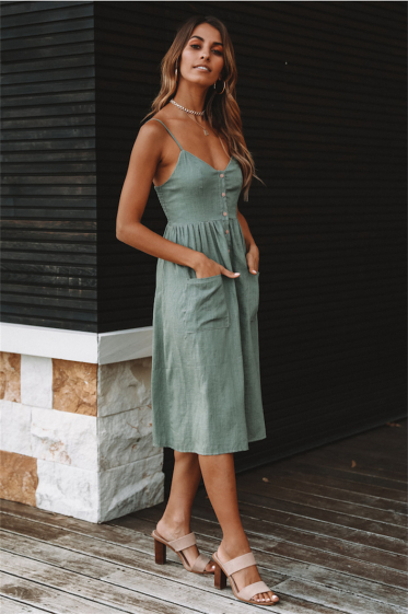 Wholesaler PRETTY SUMMER - Khaki flared dress
