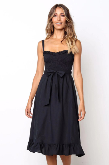 Wholesaler PRETTY SUMMER - Flared dress Black bohemian chic style