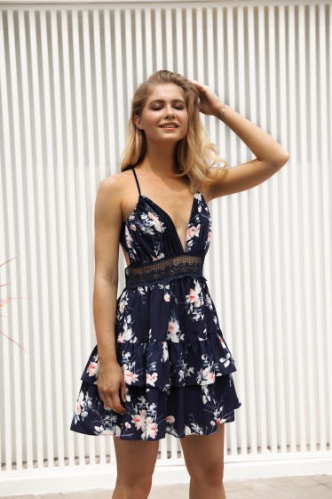 Wholesaler PRETTY SUMMER - Floral dress Navy blue bohemian chic style