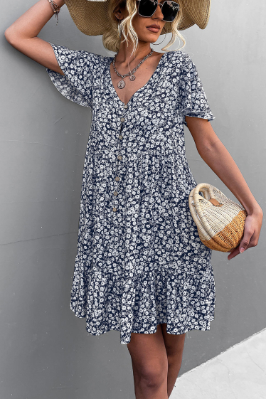 Wholesaler PRETTY SUMMER - Blue flowing dress in bohemian chic style