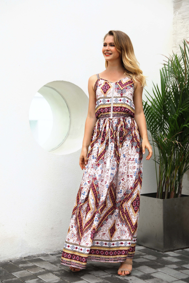 Wholesaler PRETTY SUMMER - Long dress White and red bohemian chic style