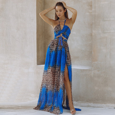 Wholesaler PRETTY SUMMER - Long dress Royal blue bohemian chic style