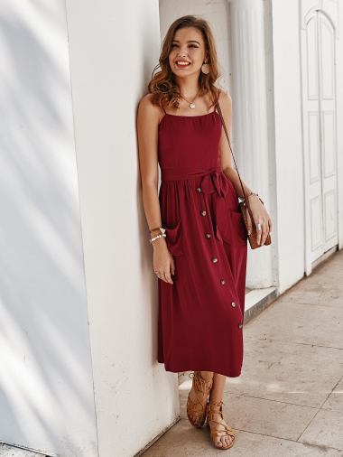 Wholesaler PRETTY SUMMER - Long burgundy bohemian chic dress