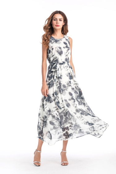 Wholesaler PRETTY SUMMER - Long dress Ecru and gray