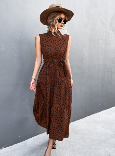 Wholesaler PRETTY SUMMER - Long dress Brown bohemian chic style