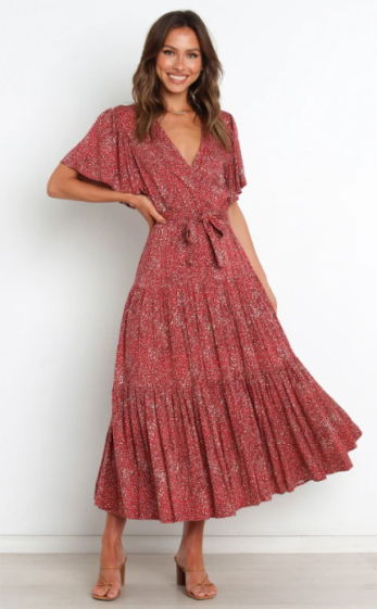 Wholesaler PRETTY SUMMER - Burgundy midi dress