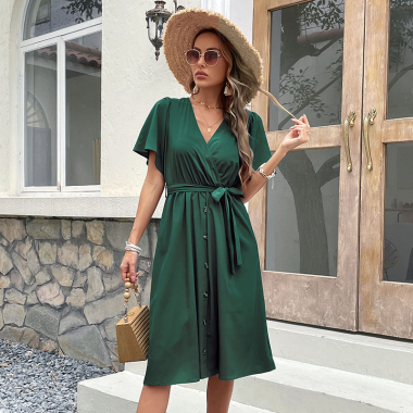 Grossiste PRETTY SUMMER - Robe midi Vert foncé style bohème chic