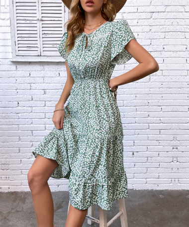 Wholesaler PRETTY SUMMER - Green midi dress bohemian chic style