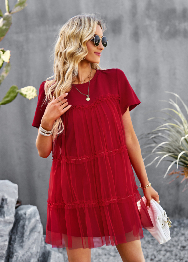 Grossiste PRETTY SUMMER - Robe patineuse Rouge style bohème chic