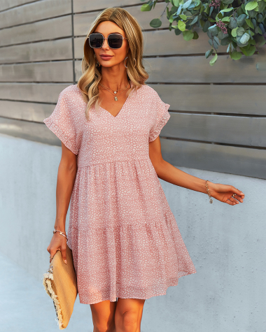 Wholesaler PRETTY SUMMER - Pink bohemian chic style dress