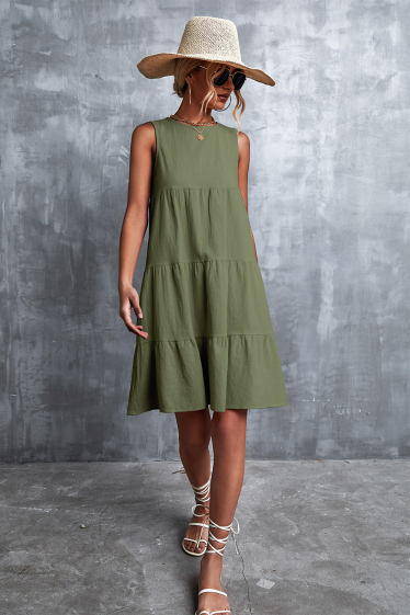 Wholesaler PRETTY SUMMER - Trapeze dress Olive green bohemian chic style