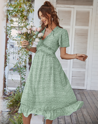 Großhändler PRETTY SUMMER - Grünes Kleid im Bohemian-Chic-Stil