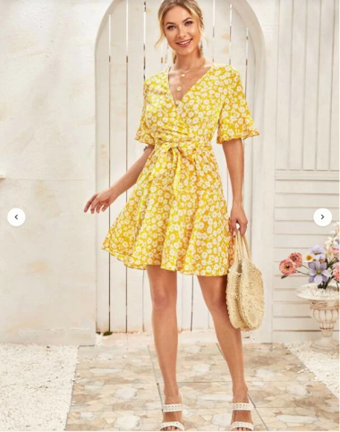 Wholesaler PRETTY SUMMER - Mustard and ecru ruffled dress