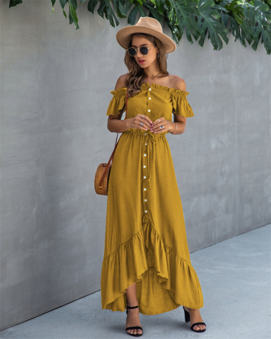 Wholesaler PRETTY SUMMER - Mustard ruffled dress