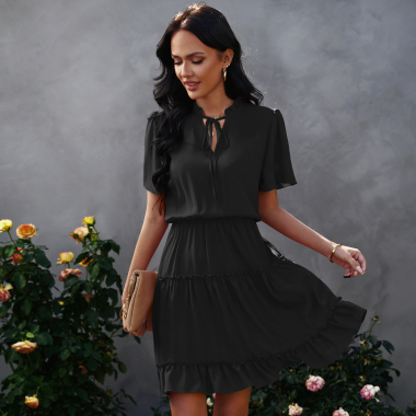 Wholesaler PRETTY SUMMER - Black ruffled dress bohemian chic style
