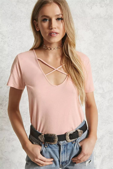 Wholesaler PRETTY SUMMER - Pink bohemian chic style t-shirt
