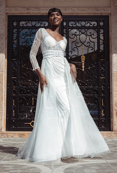 Großhändler Promarried - Long sleeve overskirt wedding dress