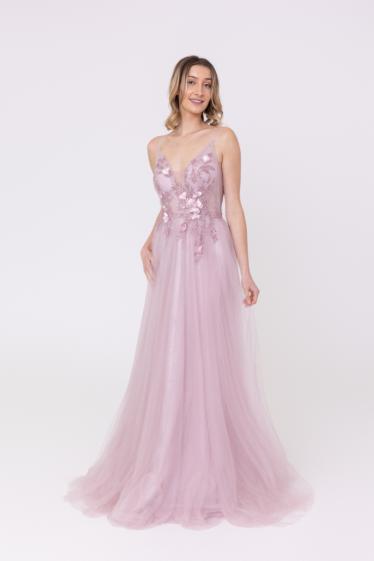 Grossiste PROMARRIED - Robe coupe empire mauve en tulle
