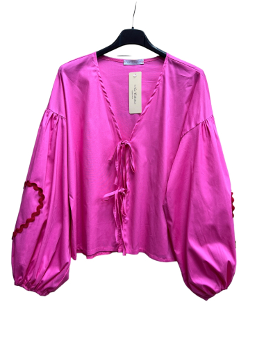 Wholesaler PROMISE - Embroidered heart blouse with tie sleeves