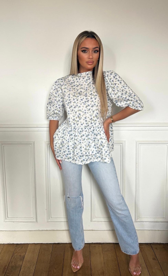 Wholesaler PROMISE - Flower printed cotton poplin blouse with bows to tie